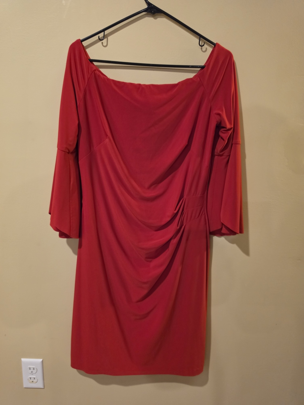 Lauren Ralph Lauren Red Draped Midi Dress with Bell Sleeves